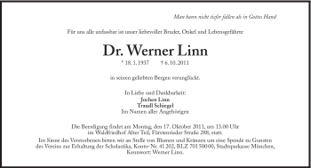 Traueranzeige von Werner Linn von Süddeutsche Zeitung