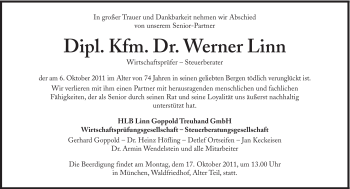 Traueranzeige von Werner Linn von Süddeutsche Zeitung