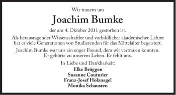 Traueranzeige von Joachim Bumke von Süddeutsche Zeitung