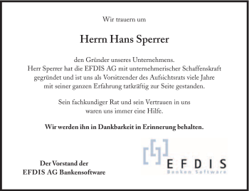 Traueranzeige von Hans Sperrer von Süddeutsche Zeitung