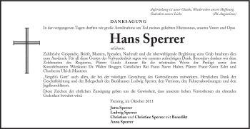 Traueranzeige von Hans Sperrer von Süddeutsche Zeitung