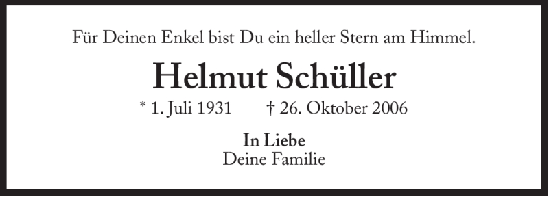  Traueranzeige für Helmut Schüller vom 26.10.2011 aus Süddeutsche Zeitung