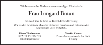 Traueranzeige von Irmgard Braun von Süddeutsche Zeitung