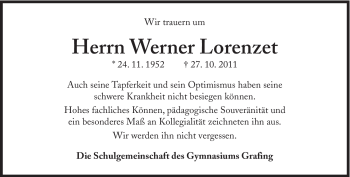 Traueranzeige von Werner Lorenzet von Süddeutsche Zeitung