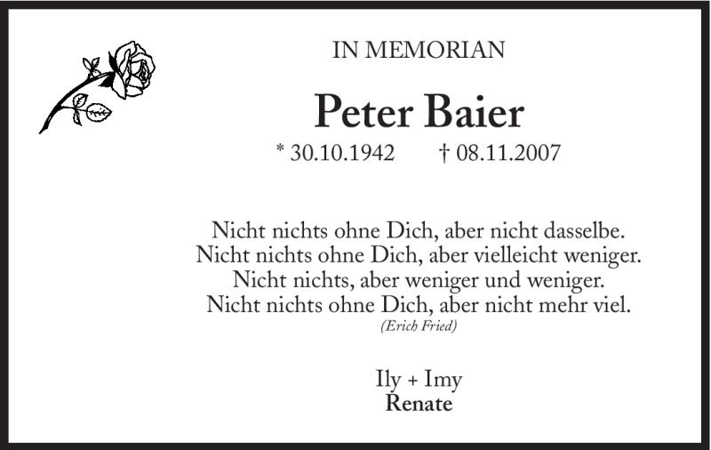  Traueranzeige für Peter Baier vom 08.11.2011 aus Süddeutsche Zeitung