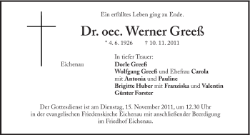 Traueranzeige von Werner Greeß von Süddeutsche Zeitung