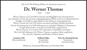 Traueranzeige von Werner Thomas von Süddeutsche Zeitung