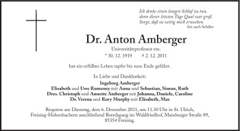 Traueranzeige von Anton Amberger von Süddeutsche Zeitung