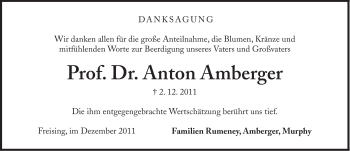Traueranzeige von Anton Amberger von Süddeutsche Zeitung