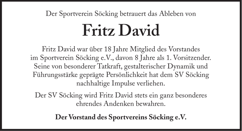  Traueranzeige für David Fritz vom 20.12.2011 aus Süddeutsche Zeitung