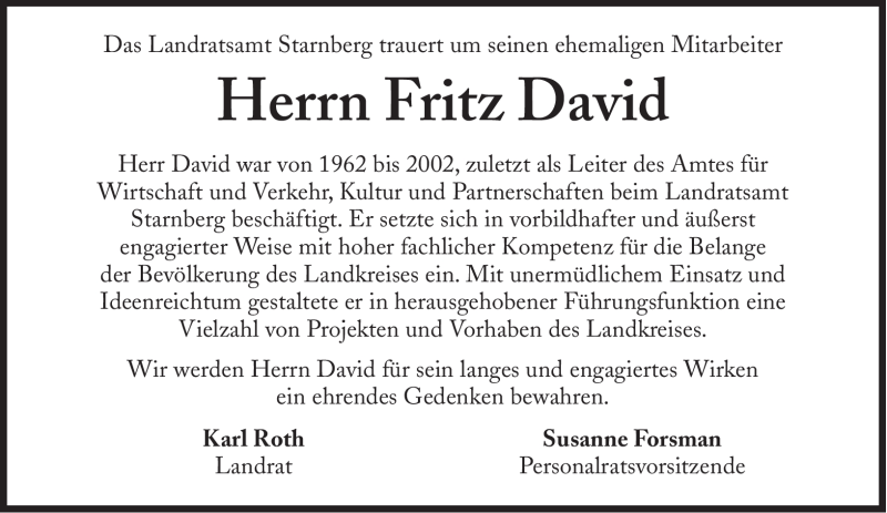  Traueranzeige für David Fritz vom 21.12.2011 aus Süddeutsche Zeitung