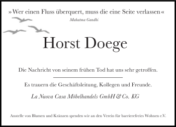 Traueranzeige von Horst Doege von Süddeutsche Zeitung
