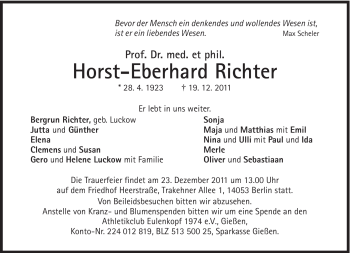 Traueranzeige von Horst-Eberhard Richter von Süddeutsche Zeitung