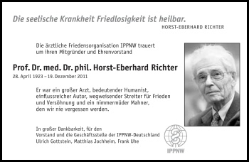 Traueranzeige von Horst-Eberhard Richter von Süddeutsche Zeitung
