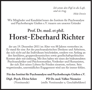 Traueranzeige von Horst-Eberhard Richter von Süddeutsche Zeitung