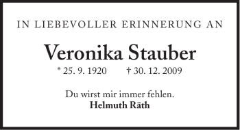 Traueranzeige von Veronika Stauber von Süddeutsche Zeitung