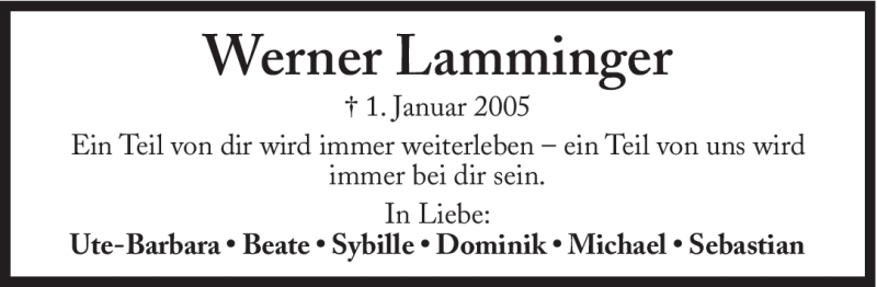  Traueranzeige für Werner Lamminger vom 31.12.2011 aus Süddeutsche Zeitung
