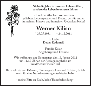 Traueranzeige von Werner Kilian von Süddeutsche Zeitung