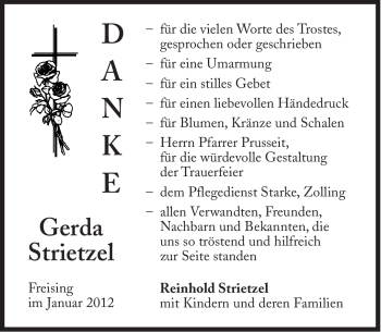 Traueranzeige von Gerda Strietzel von Süddeutsche Zeitung