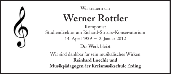 Traueranzeige von Werner Rottler von Süddeutsche Zeitung