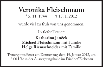 Traueranzeige von Veronika Fleischmann von Süddeutsche Zeitung