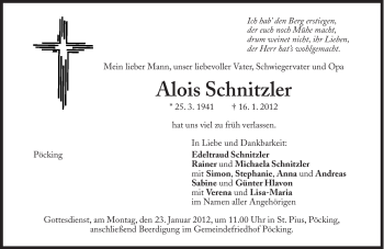 Traueranzeige von Alois Schnitzler von Süddeutsche Zeitung