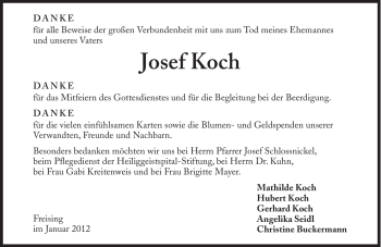 Traueranzeige von Josef Koch von Süddeutsche Zeitung