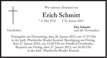 Traueranzeige von Erich Schmitt von Süddeutsche Zeitung