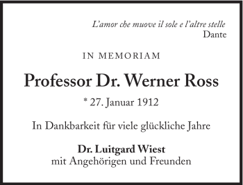 Traueranzeige von Werner Ross von Süddeutsche Zeitung