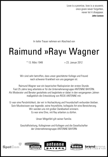 Traueranzeige von Raimund Wagner von Süddeutsche Zeitung
