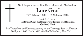 Traueranzeige von Lore Graf von Süddeutsche Zeitung