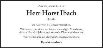 Traueranzeige von Horst Ibach von Süddeutsche Zeitung
