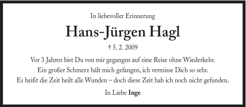  Traueranzeige für Hans-Jürgen Hagl vom 04.02.2012 aus Süddeutsche Zeitung