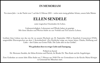 Traueranzeige von Ellen Sendele von Süddeutsche Zeitung
