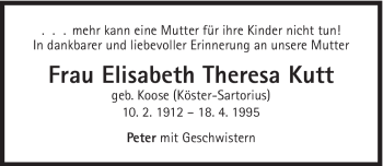 Traueranzeige von Elisabeth Theresa Kutt von Süddeutsche Zeitung