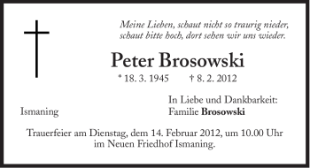 Traueranzeige von Brosowski Peter von Süddeutsche Zeitung