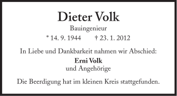 Traueranzeige von Dieter Volk von Süddeutsche Zeitung