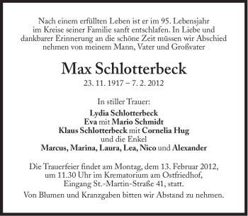Traueranzeige von Max Schlotterbeck von Süddeutsche Zeitung