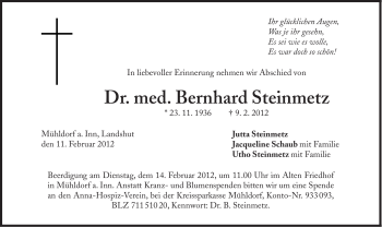 Traueranzeige von Bernhard Steinmetz von Süddeutsche Zeitung