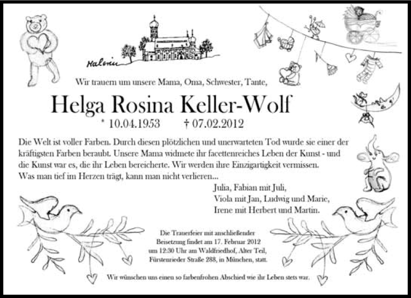  Traueranzeige für Helga Rosina Keller-Wolf vom 11.02.2012 aus Süddeutsche Zeitung