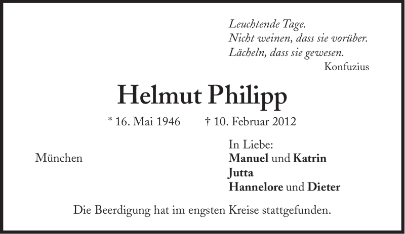  Traueranzeige für Helmut Philipp vom 14.02.2012 aus Süddeutsche Zeitung