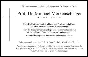 Traueranzeige von Michael Merkenschlager von Süddeutsche Zeitung