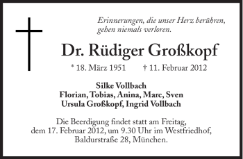 Traueranzeige von Rüdiger Großkopf von Süddeutsche Zeitung