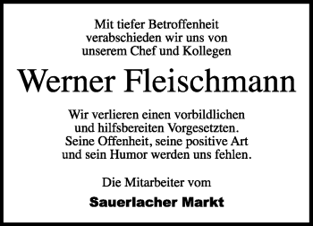 Traueranzeige von Werner Fleischmann von Süddeutsche Zeitung