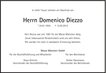Traueranzeige von Domenico Diezzo von Süddeutsche Zeitung