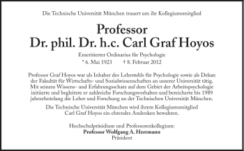 Traueranzeige von Carl Graf Hoyos von Süddeutsche Zeitung