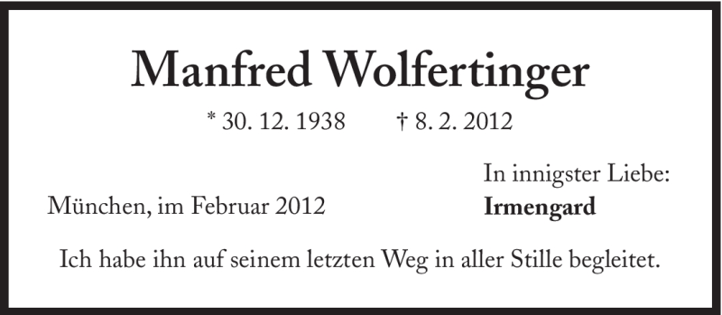  Traueranzeige für Manfred Wolfertinger vom 17.02.2012 aus Süddeutsche Zeitung