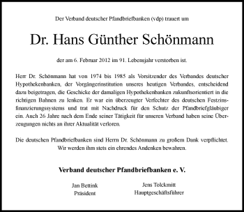 Traueranzeige von Hans Günther Schönmann von Süddeutsche Zeitung
