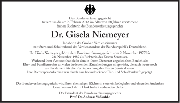 Traueranzeige von Gisela Niemeyer von Süddeutsche Zeitung