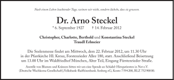 Traueranzeige von Arno Steckel von Süddeutsche Zeitung